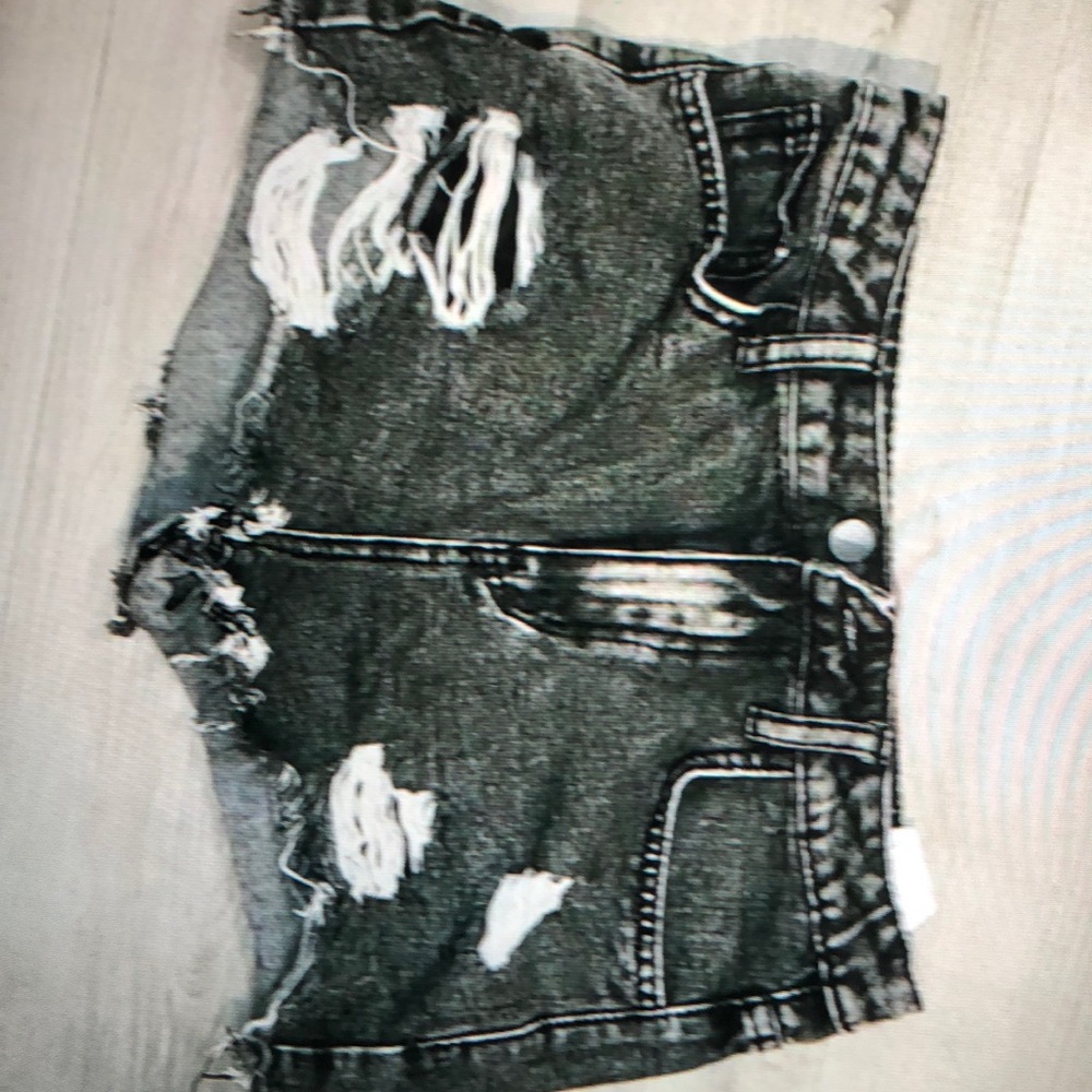Shein black distressed denim shorts High